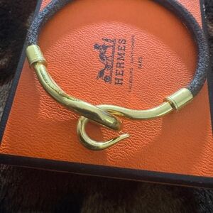 Hermes Gold and Brown Hook Bracelet